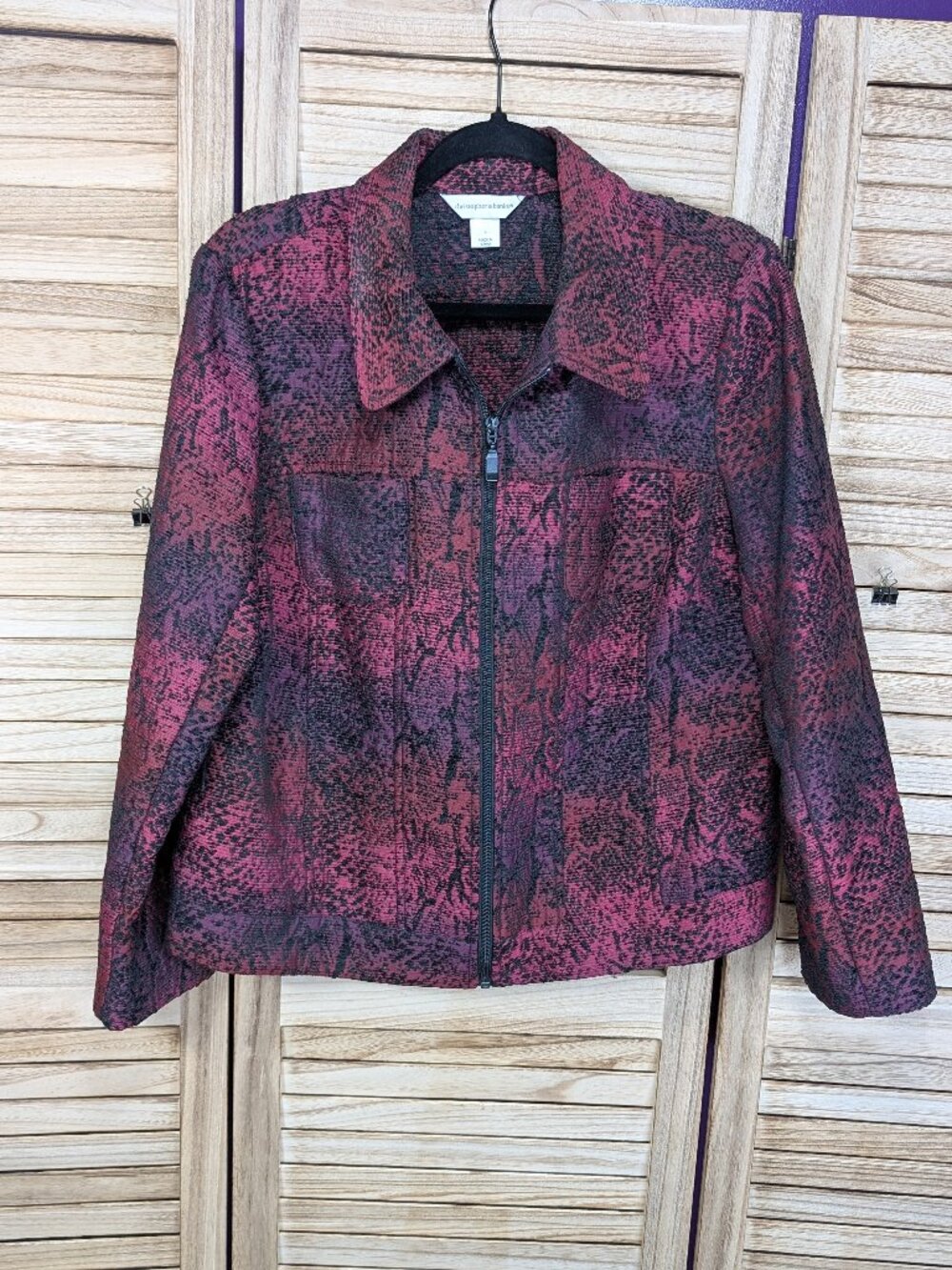 Christopher & Banks Women's Pink Purple Black Snake-Print Zip Jacket Size Large